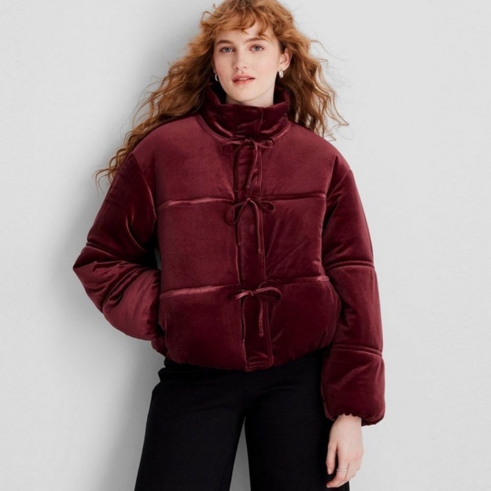 NWT Future Collective Women's Burgundy Puffer Jacket